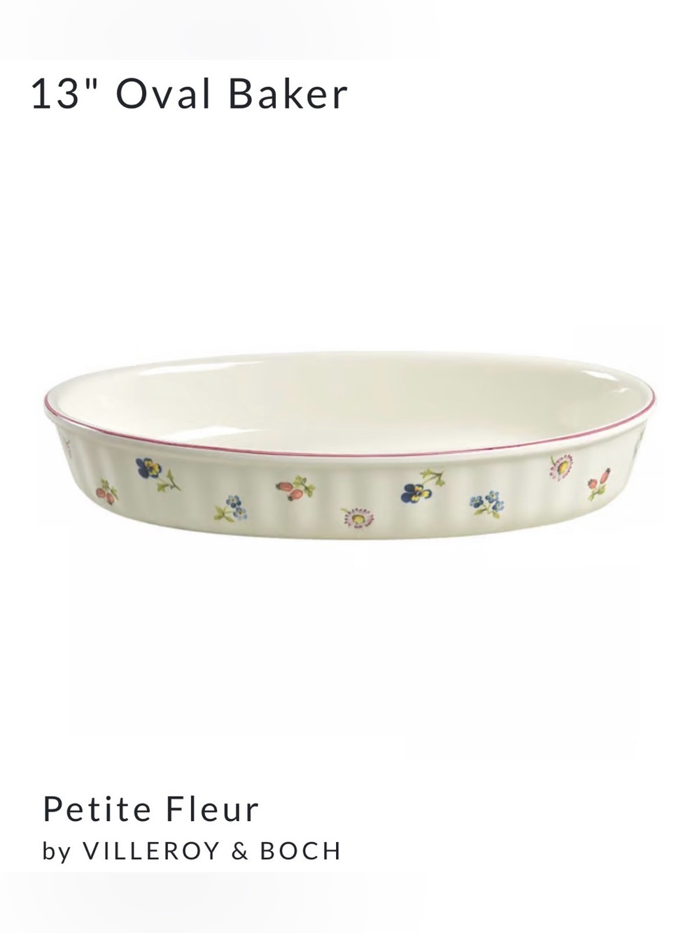 Vtg Villeroy & Boch 13” Petite Fleur Oval Baking dish Floral Casserole